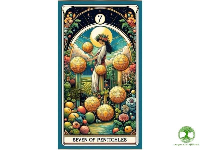 Lá seven of pentacles có biểu tượng và hình ảnh gì đặc biệt?