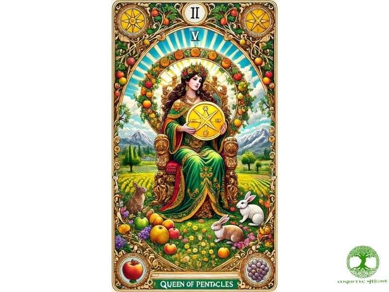 Ý nghĩa lá bài queen of pentacles khi xuất hiện ở vị trí xuôi là gì?
